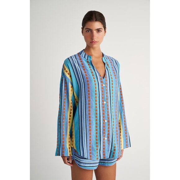 Pearl & Caviar Artsey Grecian Lagenlook Boho Striped Alonissos Shorts Size M NWT - Picture 6 of 11